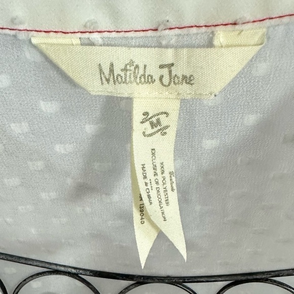 Matilda Jane white peplum swiss dot 3/4 sleeve blouse size M - Picture 6 of 9
